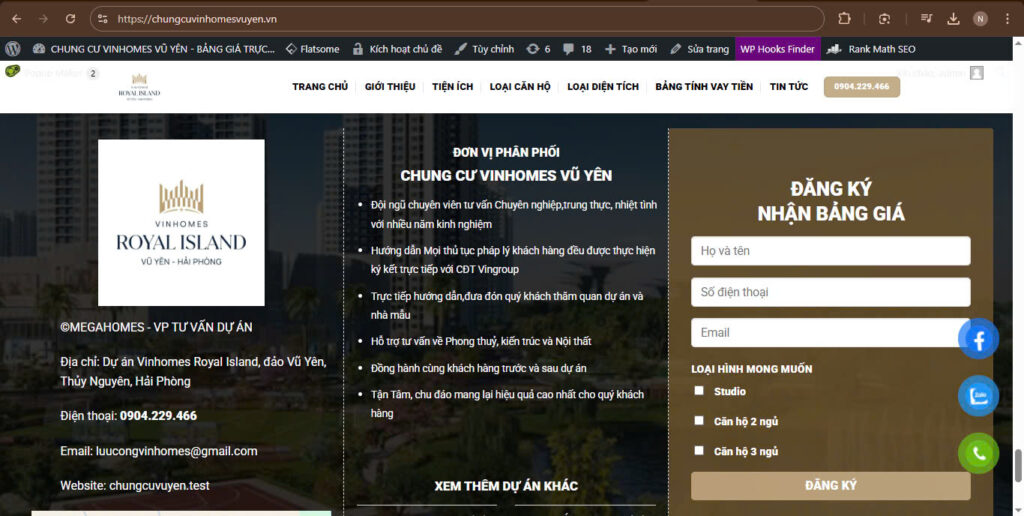 Form thông tin khi đăng kí mua căn hộ tại chung cư Vũ Yên